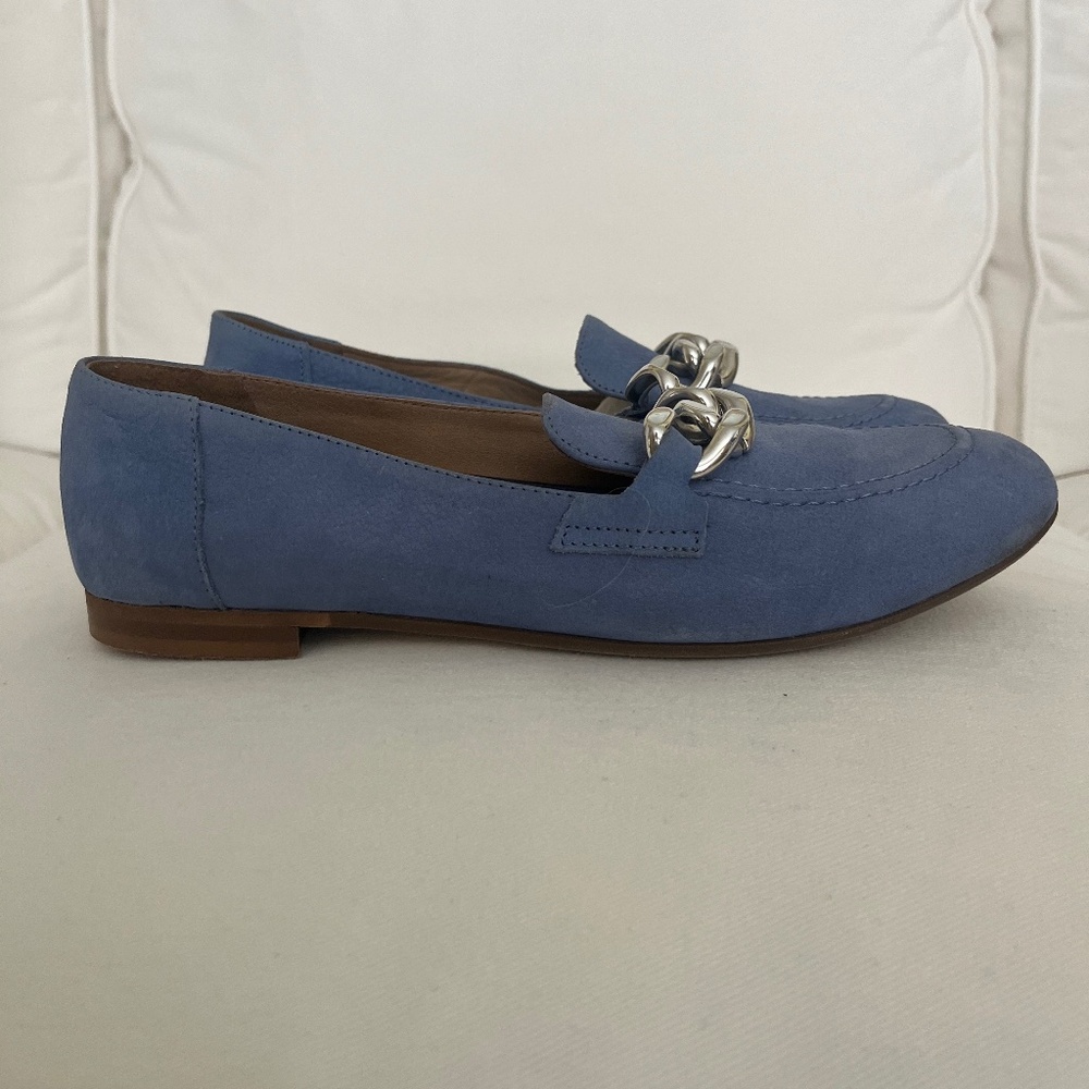 Blue suede loafers